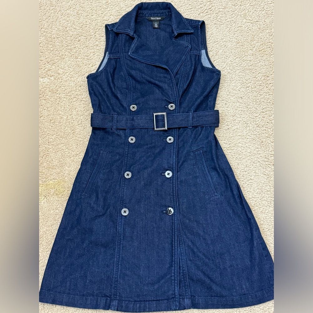 White House Black Market Blue Denim Shirt Dress Knee Length Women Sz 2 EUC